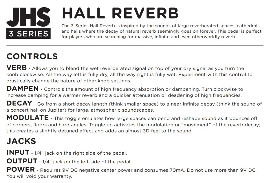 JHS Pedals 3 Series Hall Reverb 5 JHS Pedals 3 Series Hall Reverb – Bild 3