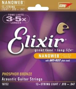 Elixir 16152 Nanoweb Phosphor 12-String Light
